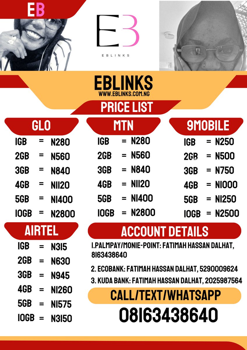 Repost! 🙌🏻 💥 🎉 08163438640 eblinks.com.ng Data price and payment details are available below 👇🏼
