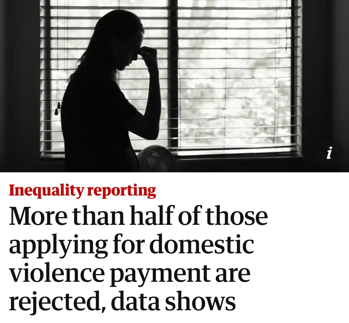 60% of single mums have experienced abuse.

The $5k announced today won't make up for the JobSeeker poverty rate many women will need to survive on after leaving violent homes.

And most won't even get the payment. Labor has rejected over 50% of Escaping Violence Payment claims.