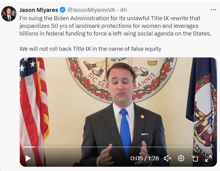 Jason Miyares isn't the worst Attorney General in Virginia history - the absolutely horrendous/fascistic Ken Cuccinelli still holds that title by a significant margin - but Miyares is working on it! bluevirginia.us/2024/04/tuesda…