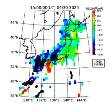 TEC値（60分以下）に前兆反応を確認しました。北海道、関東（小笠原も含む）、九州などが赤くなっています。
赤くなっている地域では今後、有感地震が発生する可能性があります。

#地震予知 #地震前兆 #地震 #地震速報 #地震情報 #地震予測