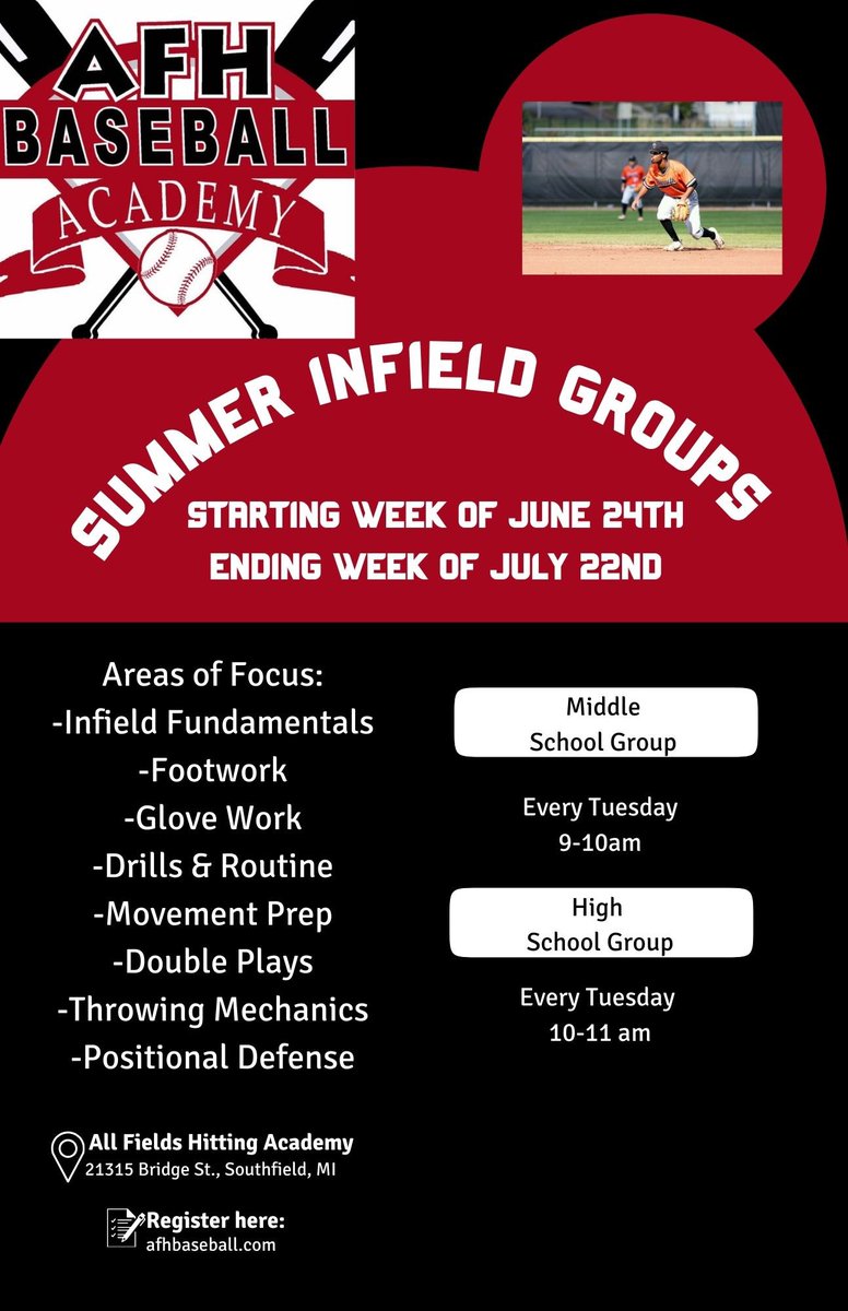 🚨🚨🚨We are very excited to announce our summer training groups! We are running 5 week training groups for hitting, pitching and infield defense. Hitting: High school with coach @brucea.fields Middle school (12-14 years old)with coach @a_fields29