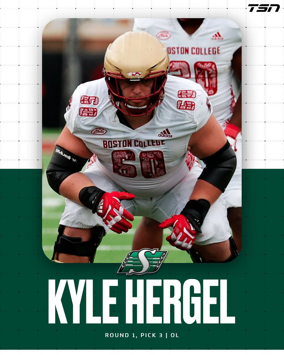 Kyle Hergel goes 3rd overall to the Roughriders! #CFLDraft