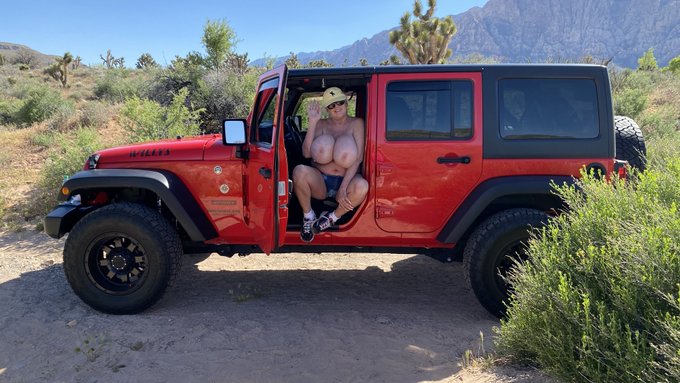 Took the Jeep out into the desert this morning for #TittyTuesday Red Rock Canyon. Stopped at Cactus Joes<a href="/tag/tittytuesday"class="tags"><span>#tittytuesday</span></a>