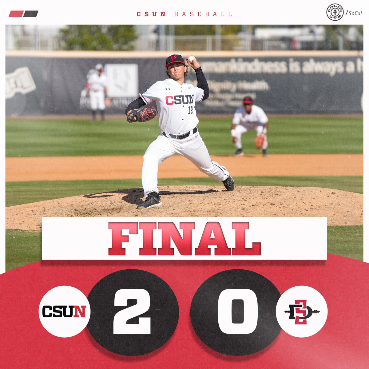 Nine straight wins. Back-to-back shutouts (7 different pitchers today).

@CSUNBaseball wraps up non-conference play with an impressive W over San Diego State!

#GoMatadors