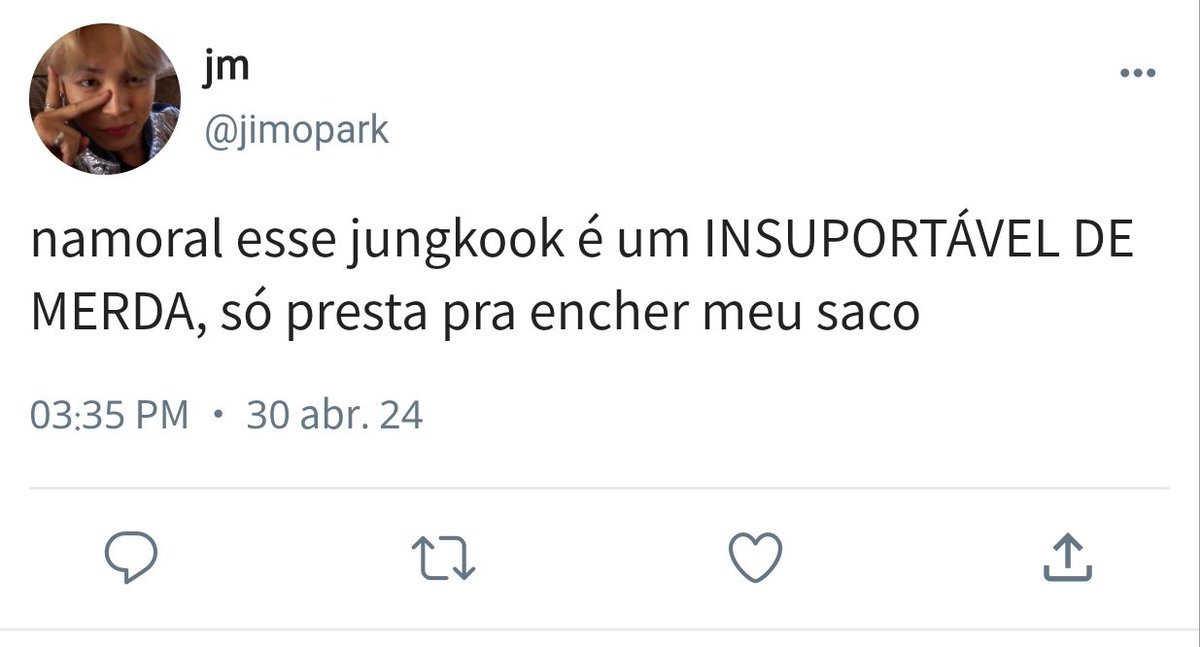jkogfc's tweet photo. #jikookau mini au

Jimin e Jungkook se implicavam bastante no colégio, alegando odiarem um ao outro. Até Jimin quotar um tweet de Jungkook revelando os seus sentimentos escondidos. https://t.co/SdsDLlYhAc