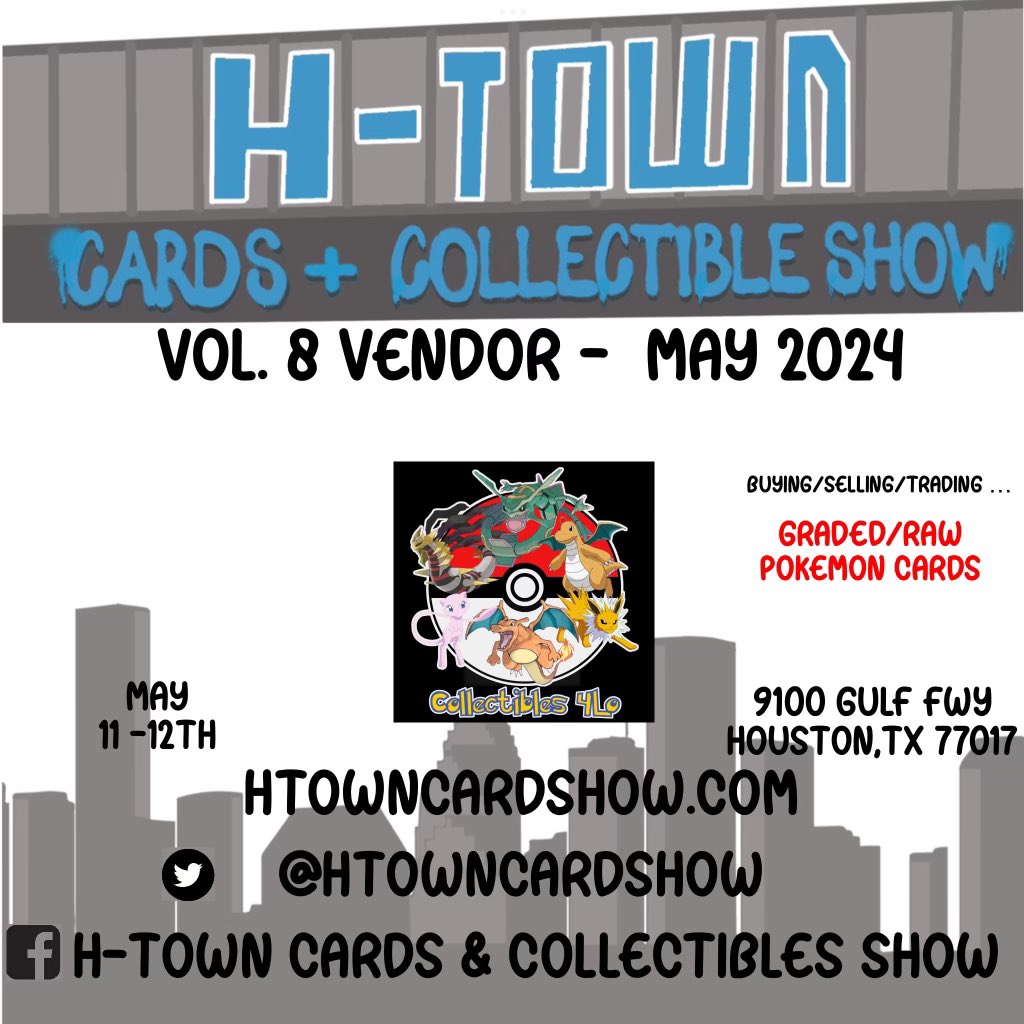 🚨MAY VENDOR ANNOUNCMENT🚨 Please welcome back Collectibles 4 Lo Houston, Texas Collectible 4 Lo Specializes in Pokémon, Singles & Graded cards. Collectibles 4 Lo has a wide variety of singles & Slabs make sure to check them out