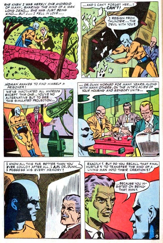 Noman in 'To Be Or Not To Be'
(chapter one) script: Bill Pearson,
pencils: John Giunta, inks: Sal Trapani from T.H.U.N.D.E.R. Agents#7 (1966 Tower Comics).
