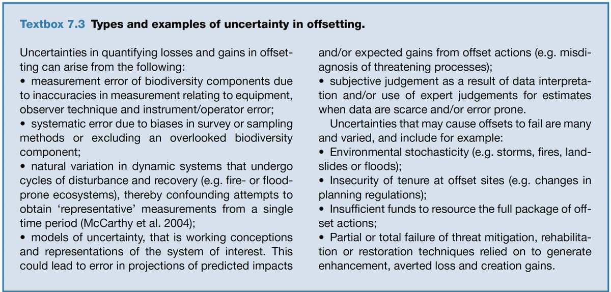 Except in cases where offset ‘credits’ are paid upfront b4 proj impacts are permitted, most scenarios involve immediate & certain biodiv losses in exchange for uncertain, future gains Many risks are foreseeable👇but @AnnicaSchooACF's🧵shows the infinite regress of responsibility