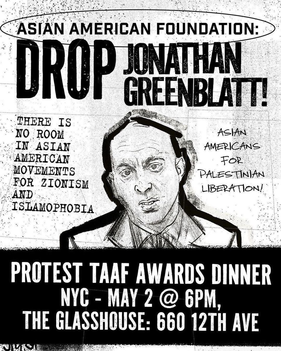 ‼️Join us this Thursday to demand TAAF drop Greenblatt and the ADL!‼️ 🕦When: Thursday, May 2 @ 6pm 📍Where: Glasshouse, 660 12th Ave, Manhattan (between 48th and 49th st)