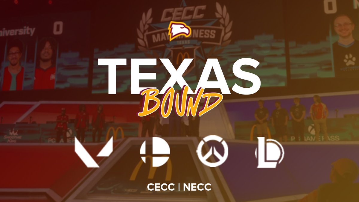 WinthropEsports's tweet photo. #WUVAL, #WUSSBU, #WUOW and #WULoL are headed to Arlington, TX this week! 

We'll be competing in NECC and CECC across different games at the @EsportsStadium 🦅 https://t.co/My3egiXogC