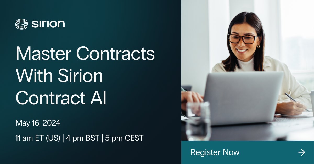 Join us for a live webinar on May 16 as we introduce Sirion #ContractAI. Attend if you need 👇

1. An innovative AI solution for your contracts. 

2. Expert insights into how and why AI for contracts works. 

3. Tailored strategies for YOUR business 

sirion.ai/library/webina…