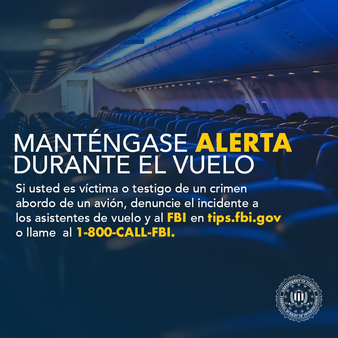 Puede pensar que está seguro después de pasar por TSA y estar ya en su vuelo. Lamentablemente, la agresión sexual puede ocurrir en donde sea. Si usted o alguien que conoce ha sido víctima de agresión sexual en un avión, denúncielo al 1-800-CALL-FBI. #SAAM