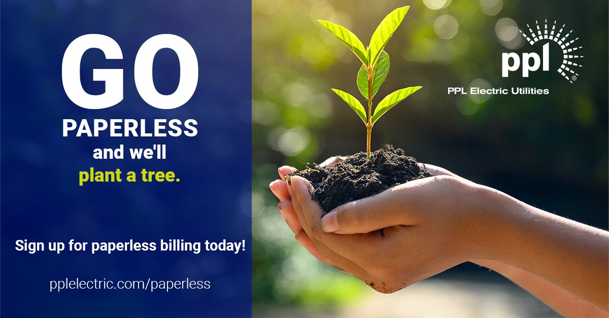 Make the switch to paperless billing and PPL Electric Utilities will plant a tree! 🌳 Help the environment with one small change. Sign up for paperless billing today at pplelectric.com/paperless.