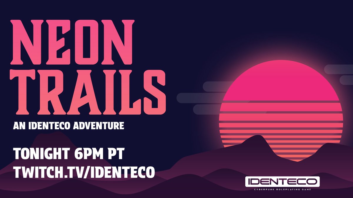 Join us in just under 20 minutes for the latest episode. 

twitch.tv/identeco

Join us!

#TTRPGs #ttrgp #cyberpunk #neoncowboys #actualplay #podcast #live #TwitchStreamers