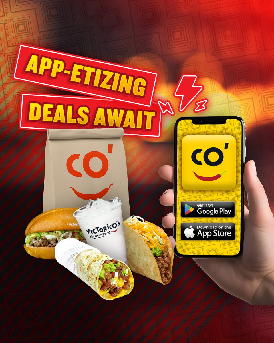 App-etizing Deals Await!
📱🌯 Ready to spice up your life? Download our FREE app today and unlock app-etizing deals, speedy ordering, and a whole lot of flavor! 

#DownloadNow #MexicanFood #Tacos #DeliciousDeals #TacoTuesday #MexicanFood #Foodie #FoodSpecials #Victoricos