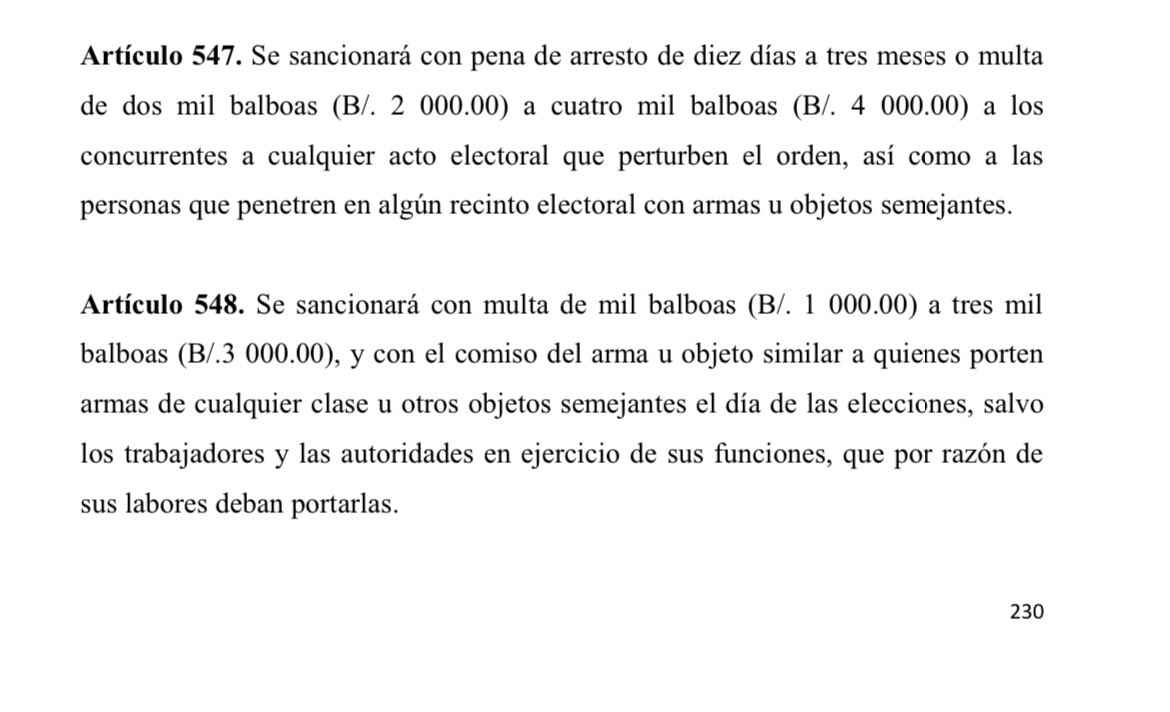 El Código Electoral vigente no permite portar armas, a particulares, el próximo 05 de mayo de 2024 durante todo el día, salvo autorización del Tribunal Electoral. Eviten las sanciones.