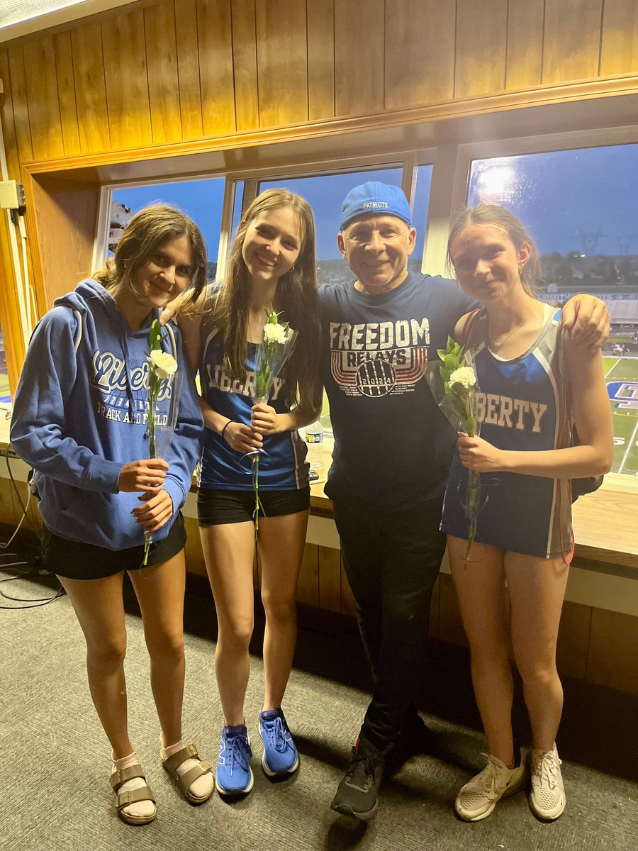 It's been an absolute honor as the home announcer and ‘voice of the Track Patriots’ to see the spirit our athletes bring to the track every single meet. Pictured here are three of the incredible senior girls on the team. Good luck in the playoffs @olhs! #TrackAndField