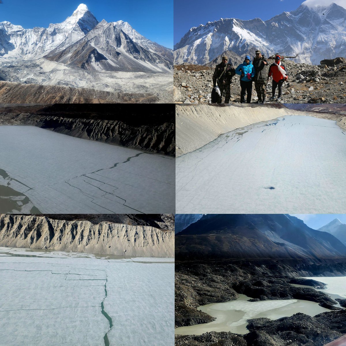 Ayshaniee's tweet photo. Hovering over glaciers at #Imja lake #Nepal 
Where @UNDPNepal @DHM_FloodEWS
@NepaliArmyHQ carried out 
Lake lowering at 5000+m
With ASG @kanniwignaraja
@amritrai555
#Everest #Glaciers
#GLOF
@theGEF https://t.co/58dP67z0kt