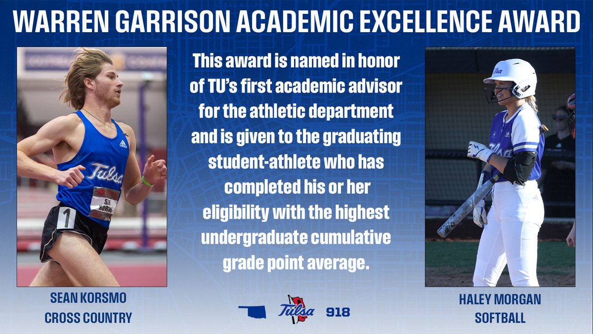 When you think of 'Excellence' you think of these two! Congratulations to @TulsaTrack Sean Korsmo and @TulsaSoftball Haley Morgan on earning this award! #ReignCane