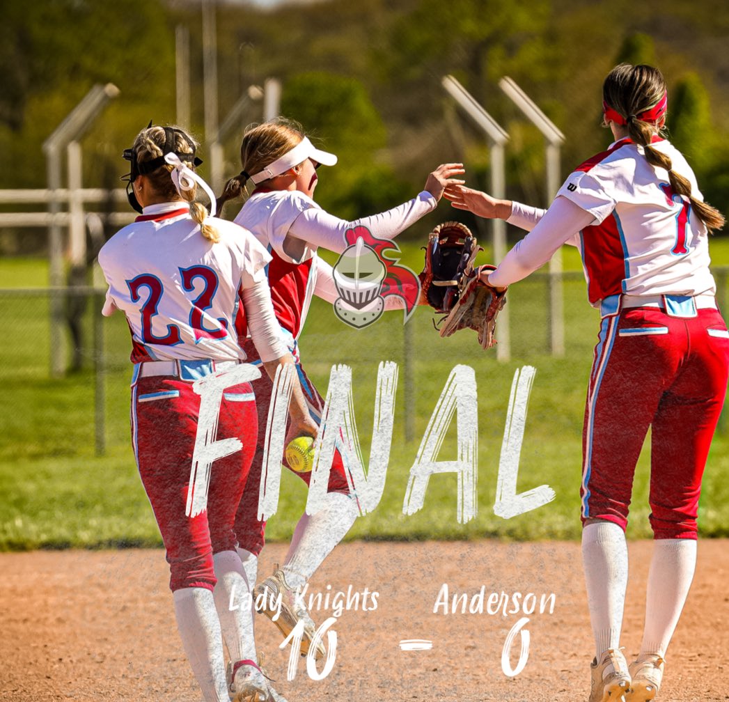 Lady Kngihts with win 10-0 vs Anderson! McElhaney stepped in the circle allowing  two hits and zero runs and striking out two and walking none. Parkhurst  led  with three runs batted  and Brignoni-Marcano went 4-for-4 at the plate to lead the Knights in hits.