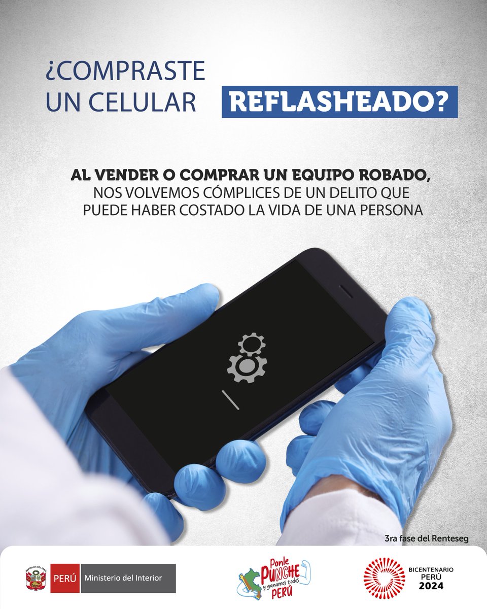 Vender o comprar equipos robados es un delito. Hay mafias que alteran los IMEI de celulares previamente bloqueados (generalmente por robo) para que puedan ser reutilizados. Esta modalidad es conocida como el reflasheo. No seas cómplice. ➡️ bit.ly/BloqueoDeCelul…