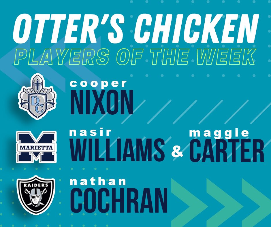 Let’s hear it for our West Cobb Players of the Week!! Congratulations and enjoy your FREE meal at Otter’s Chicken! 🎉