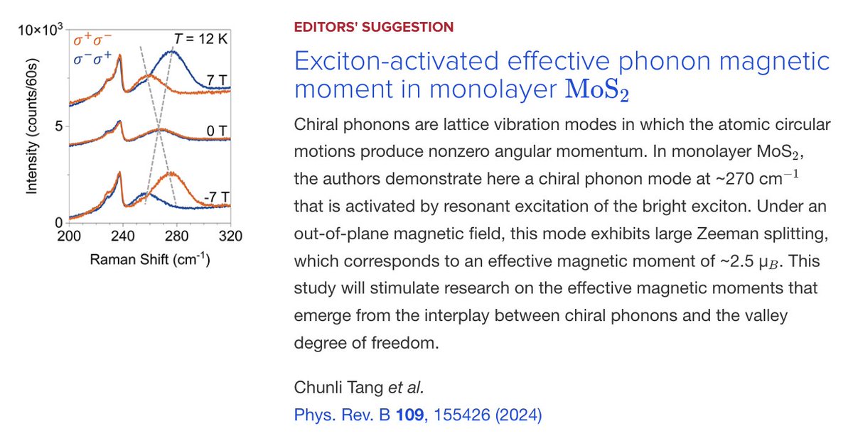PRB Editors' Suggestion: #Exciton-activated effective #phonon #magnetic moment in #monolayer #MoS2

C. Tang, G. Ye, C. Nnokwe, M. Fang, L. Xiang, M. Mahjouri-Samani et al.,
Phys. Rev. B 109, 155426

➡️ go.aps.org/3xUd0AW
#EdSugg #physics #condmat @APSPhysics @wencan14