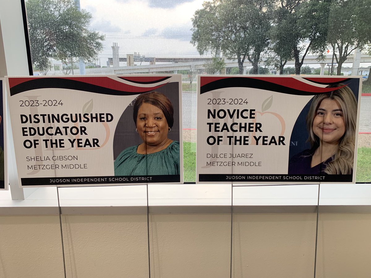 So proud of two of our Amazing teachers! We are so blessed to have Ms. Sheila Gibson Distinguished Educator of the year and Ms. Dulce Juarez Novice teacher of the year. We are Mustang proud. Thank you for your hard work and dedication to our students. #Metzgerpride #JudsonIsd