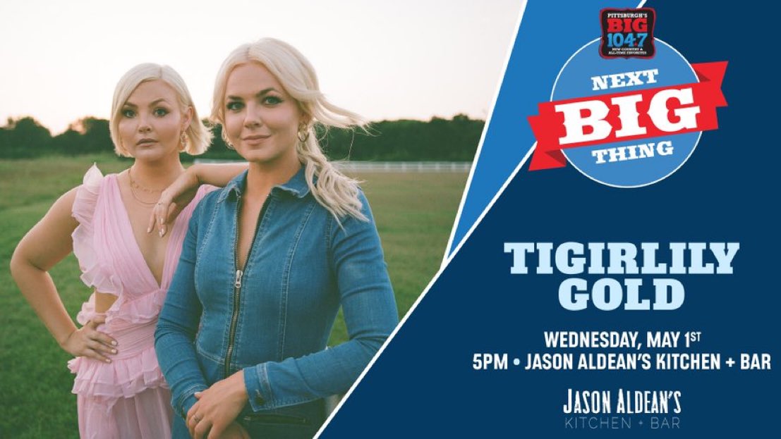 ‼️TOMORROW‼️ It’s our “Next BIG Thing” concert - with a FREE performance by the ACM nominated Best New Duo of the Year TIGIRLILY GOLD! (@tigirlily) Wednesday at 5:00pm at @jasonaldeans Kitchen + Bar on the North Shore! See yinz there!