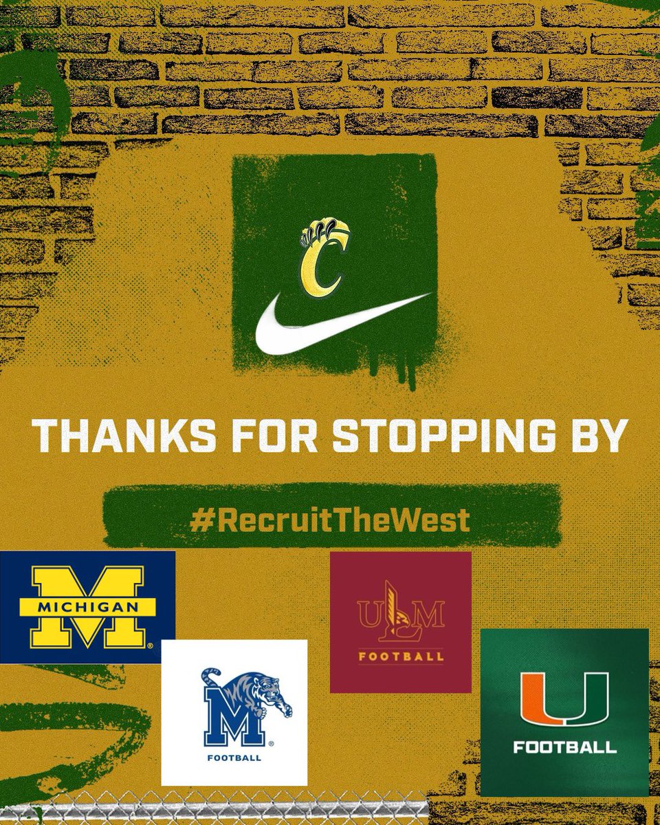 Thank you @ULM_FB @UMichFootball @MemphisFB @CanesFootball for stopping by #RecruitTheWest #Welcome2TheWest