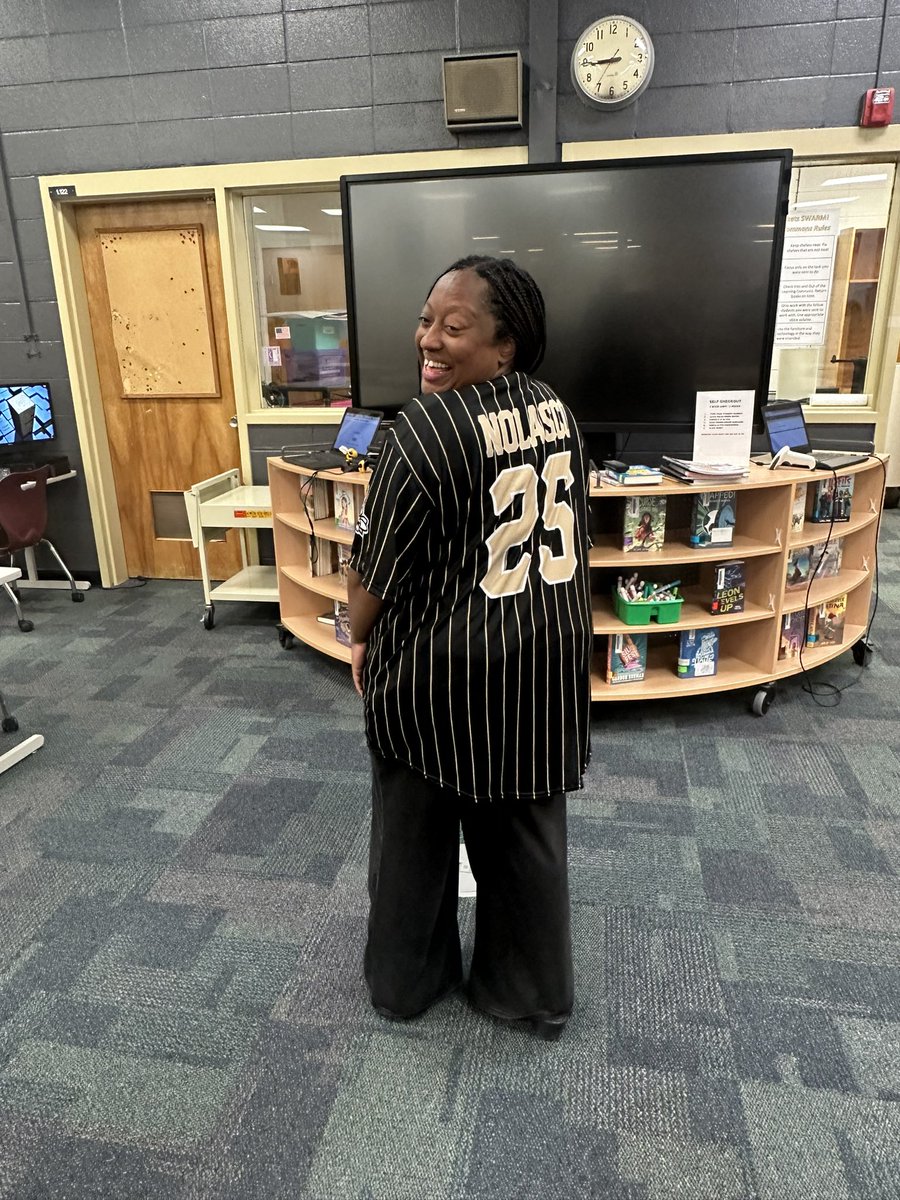 AmyStump6's tweet photo. JJ Daniell’s newest TOTY got her jersey today!  Congratulations, Ms. Nolasco!
@JJ_DaniellMS @CobbSchools https://t.co/1ktcWceL8n