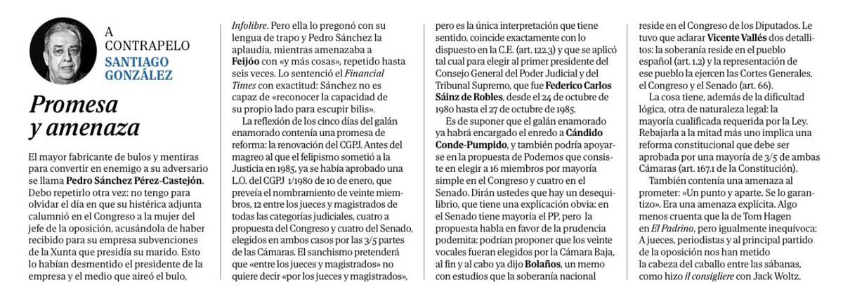 Enorme columna de @santigonzalez10 desmenuzando las trapacerías de un tal Pedro Sánchez (y Cía).