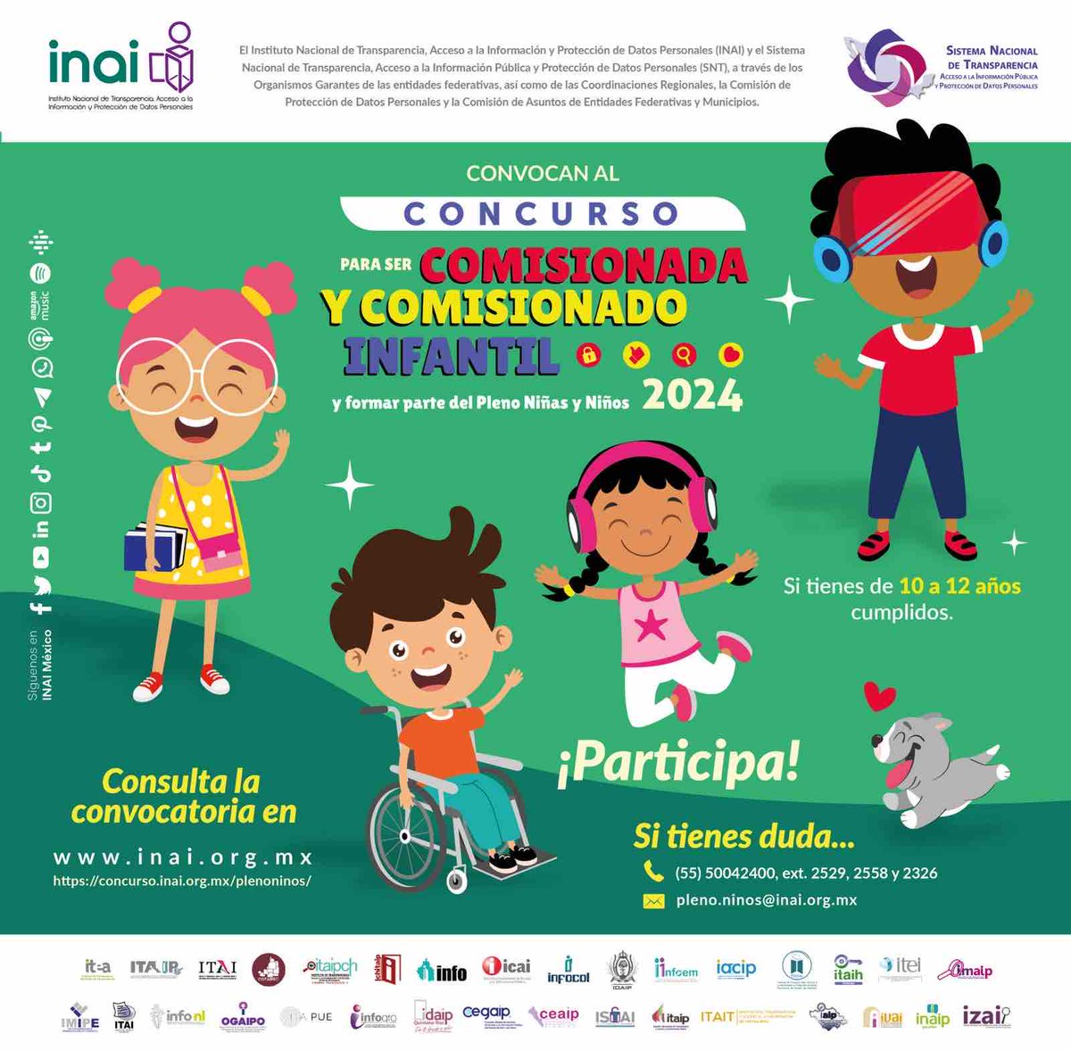 👧🏽 👦🏽 El INAI y @CONAIP_SNT invitan a las niñas y los niños de entre 10 y 12 años a participar en el Concurso para ser Comisionada y Comisionado Infantil y formar parte del #PlenoNiñasyNiños2024. ✅concurso.inai.org.mx/plenoninos/