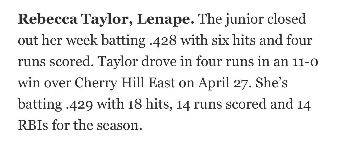 becca_taylor_11's tweet photo. Honored to be chosen as a top performer for the week by the Courier Post. @MysticsPremier @RowanUSoftball @NeumannSB @mulesoftball @Arcadia_SB @moraviansb
https://t.co/G1TUrc6Yhj https://t.co/T13LDs0Wk8