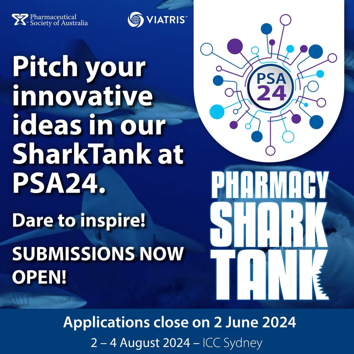 Got a game-changing idea for pharmacy? Dive into PSA24's SharkTank! Pitch and make waves. 

Submissions open until 2 June - apply now!

For more information: buff.ly/3vrQv5k

#PSA24 #SharkTank

@PSA_National
