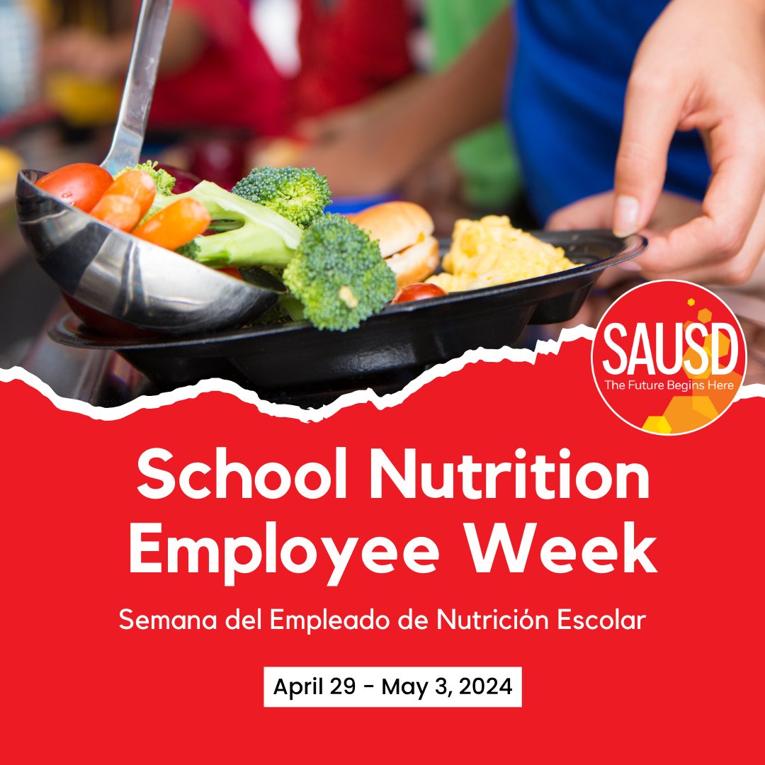 Let's take a moment to appreciate our school nutrition heroes, who ensure our students are nourished with healthy meals daily! Happy School Nutrition Employee Week! 🎉🍎

#WeAreSAUSD #SAUSDBetterTogether #SchoolNutritionEmployeeWeek