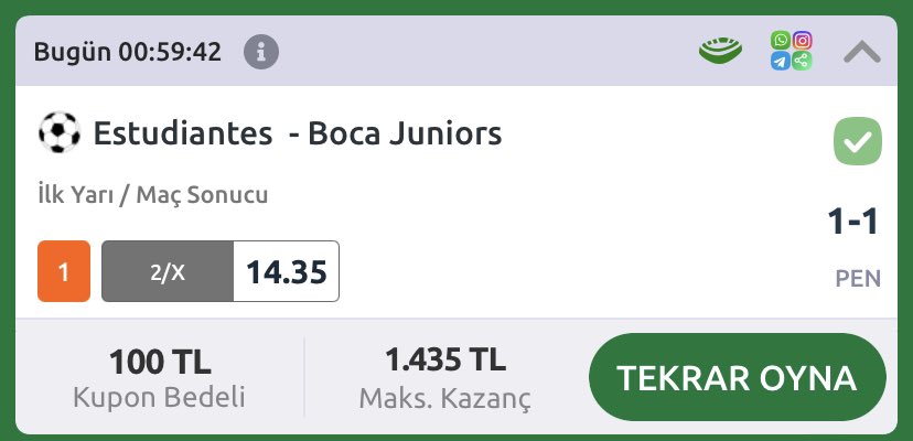 🍀Tablodaki 2 adet olan sürpriz seçimimiz geldi.

✍️İy 0-1 / Ms 1-1✅✅✅
🔥Bugünü de boş geçmemiş olduk değerlendiren herkesi tebrik ederim.👏🏻👏🏻👏🏻