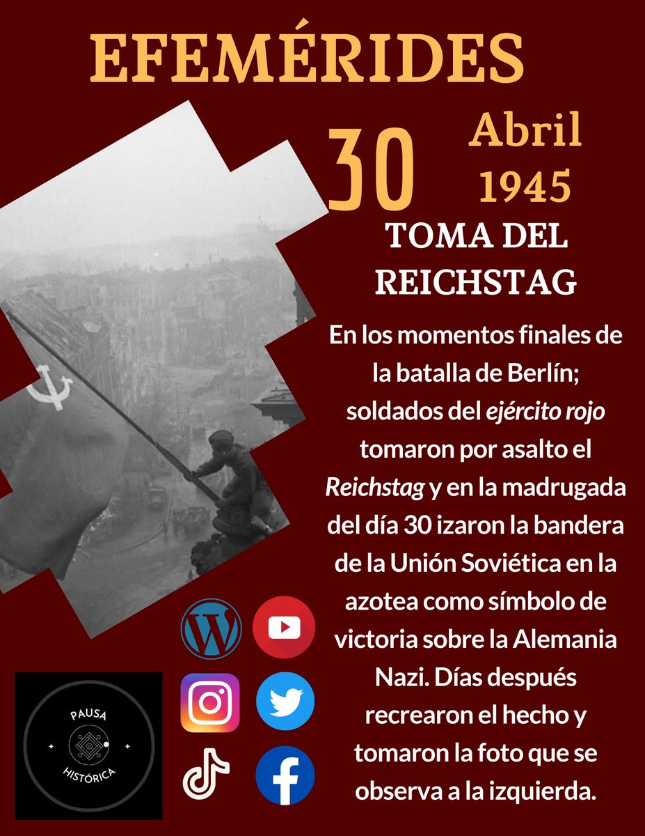 Feliz martes traemos las efemérides. Un día como hoy ocurrió la toma del Reichstag por parte del Ejército Rojo, esto marcó simbólicamente el fin del Tercer Reich aunque seguirían los combates en Berlín y partes de Alemania.