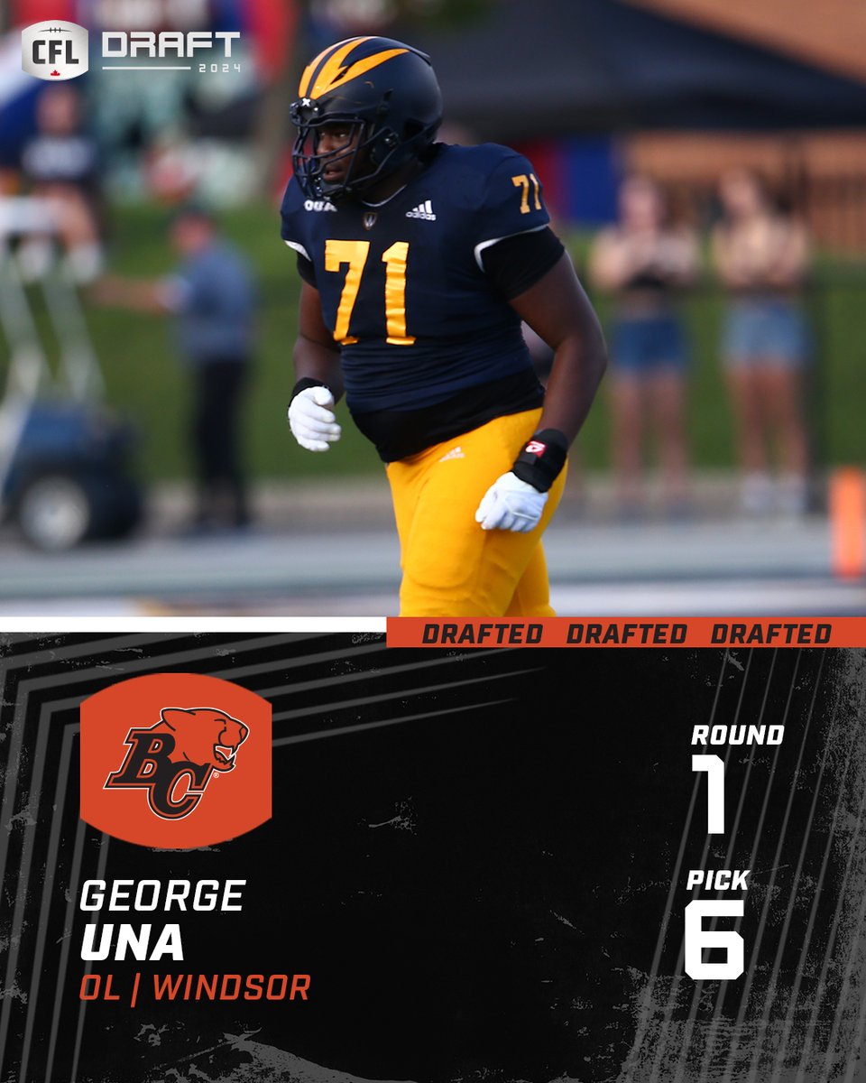 The @BCLions select George Una with the 6th overall pick! @WindsorLancers 📺: #CFLDraft on TSN 📱: Stream on TSN+