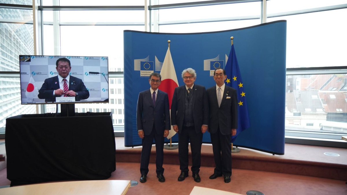 河野大臣が第2回日EUデジタルパートナーシップ閣僚級会合に出席 昨年7月に東京で開催された第1回に続き、4月30日にブリュッセルで第2回の閣僚会合を開催。終了後、共同声明を採択しました。 詳細はこちら↓ digital.go.jp/news/955484d4-…