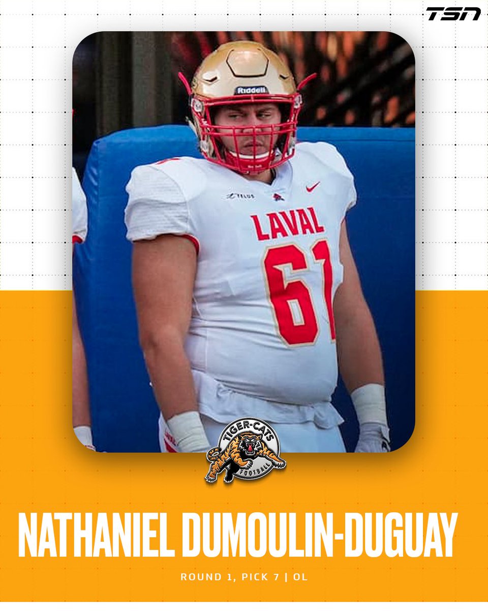 OL, Nathaniel Dumoulin-Duguay goes 7th overall to the Ti-Cats! #CFLDraft