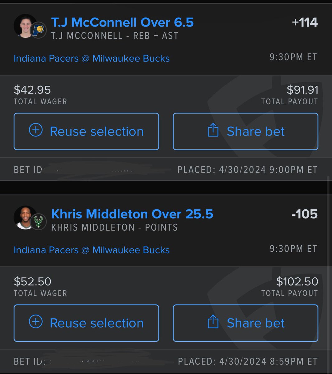 #Pacers vs #Bucks Game 5😈

Tav does not like anything from this game besides his Middleton points in the previous post🥱

Matt also is a fan of Middleton this game as well as T.J putting in work like he did last game when he hit for us✅
#FearTheDeer #Fanduel #BestBets…