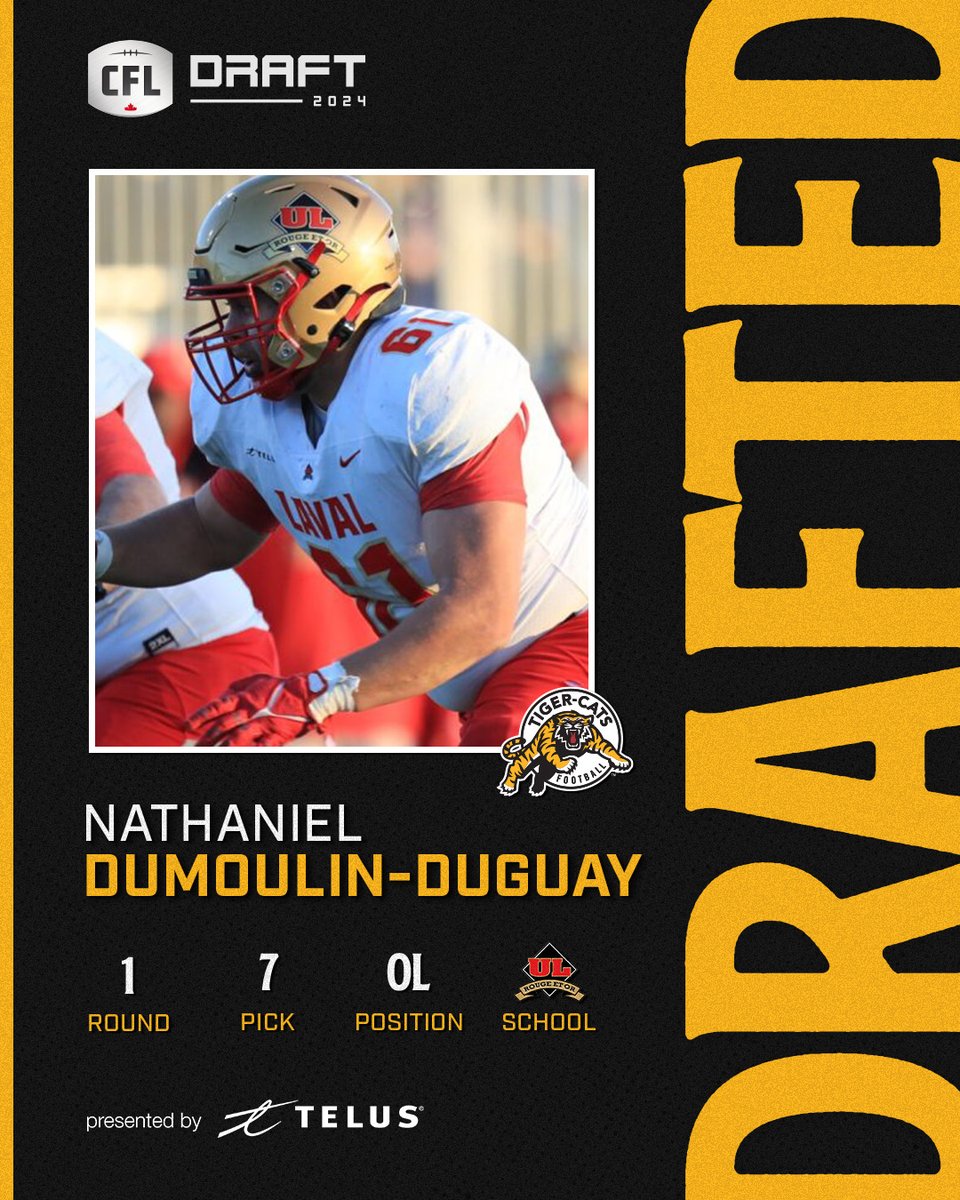 Stronger in the trenches 💪

With the 7th pick in the #CFLDraft, we’ve selected OL Nathaniel Dumoulin-Duguay out of <a href="/rougeetor/">Rouge et Or</a>.

#HamiltonProud | <a href="/TELUS/">TELUS</a>