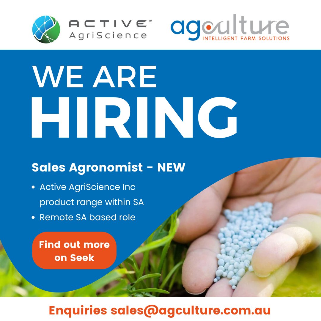 Exciting news! Join our team in SA. NEW full time position for a junior or senior Sales Agronomist. Full details here: seek.com.au/job/75496148
