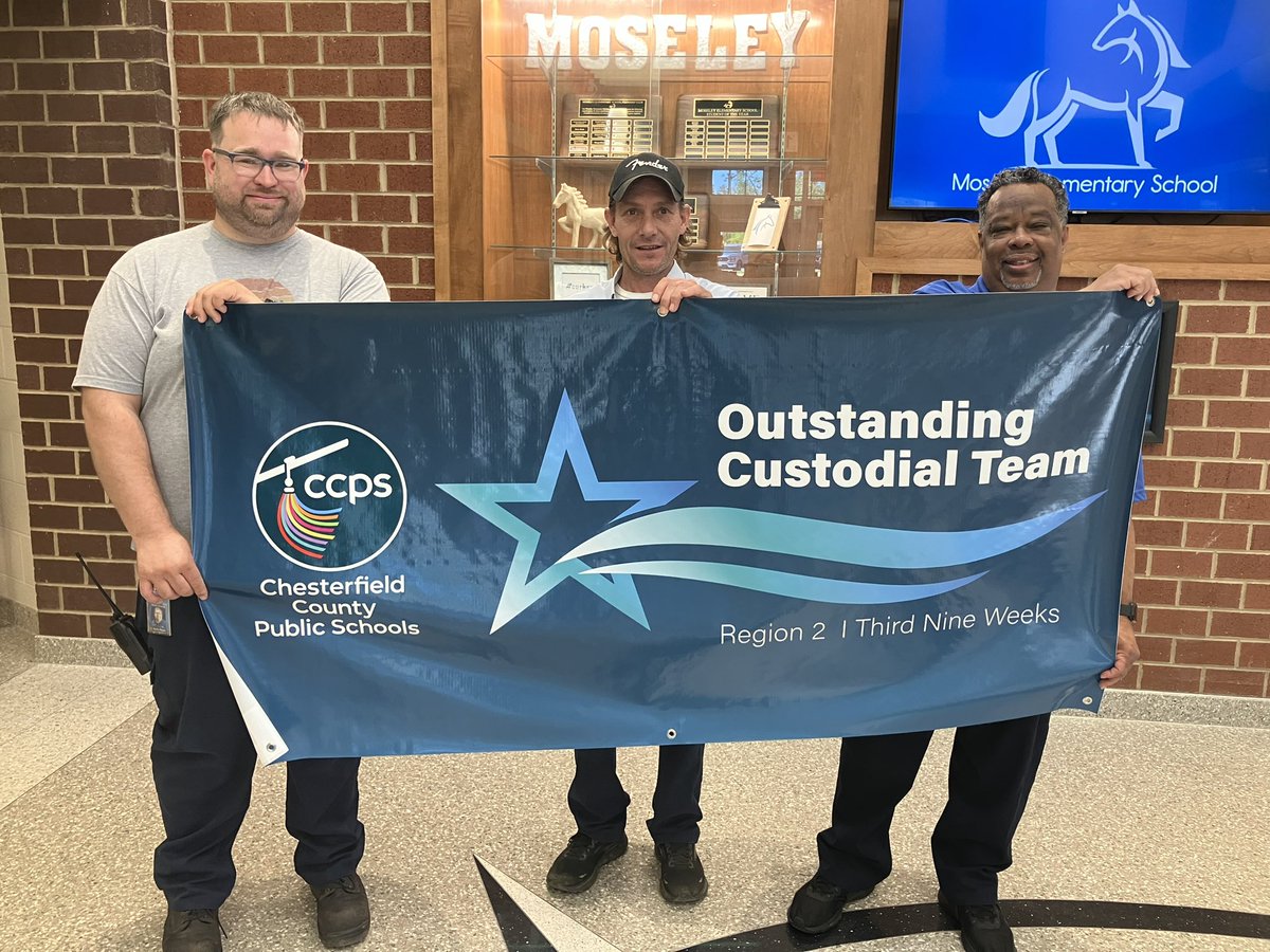 Check out #oneCCPS’s Outstanding Custodial Team for Region 2 during the 3rd Nine Weeks! Way to go, Charlie, Aaron, & Carvel! #ourherd is so proud of you! Best team around! 💕🐴🎉 @ccpsinfo @A_Hogan
