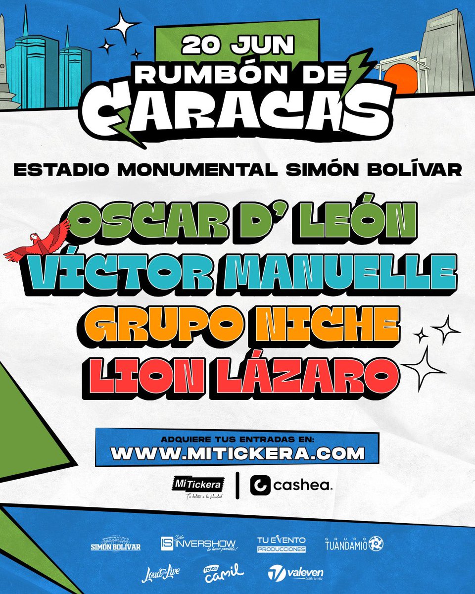 MiTickera (@mitickera) on Twitter photo ¡EL RUMBÓN DE CARACAS LLEGÓ PARA QUEDARSE! 🎉
🎶La mejor noticia del año, los salseros más increíbles en un solo evento: <a href="/oscardleon/">Oscar D' Leon</a> , @victormanuelleonline , @gruponicheoficial y <a href="/lionlazaro/">Lion lazaro</a> el 20 de junio en el <a href="/monumental_sb/">Estadio Monumental de Caracas Simón Bolívar 🏟</a>
¡ENTRADAS A LA VENTA PRÓXIMAMENTE! ¡EL RUMBÓN DE CARACAS LLEGÓ PARA QUEDARSE! 🎉
🎶La mejor noticia del año, los salseros más increíbles en un solo evento: <a href="/oscardleon/">Oscar D' Leon</a> , @victormanuelleonline , @gruponicheoficial y <a href="/lionlazaro/">Lion lazaro</a> el 20 de junio en el <a href="/monumental_sb/">Estadio Monumental de Caracas Simón Bolívar 🏟</a>
¡ENTRADAS A LA VENTA PRÓXIMAMENTE!