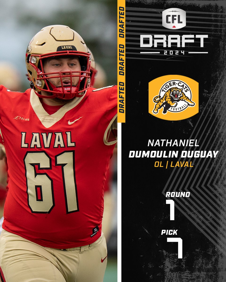 The @Ticats select Nathaniel Dumoulin Duguay with the 7th overall pick! @rougeetor 📺: #CFLDraft on TSN 📱: Stream on TSN+