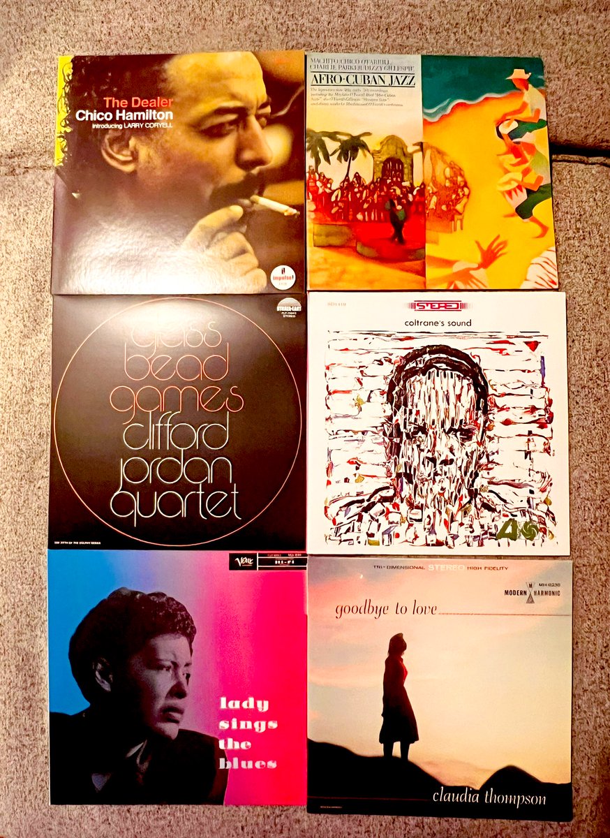 My evening rotation for #InternationalJazzDay, Chico Hamilton’s The Dealer, Afro-Cuban Jazz w/ Machito, Dizzy, Chico and Bird, Coltrane’s Sound, Clifford Jordan’s Glass Bead Games, Billie Holiday’s Lady Sings The Blues and Claudia Thompson’s Goodbye To Love