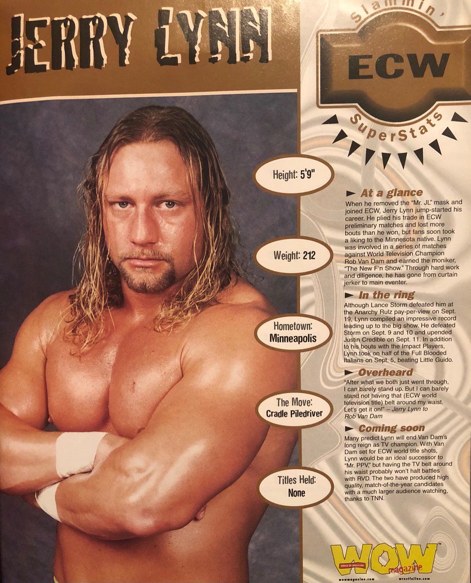 Jerry Lynn from WOW magazine issue 8

#jerrylynn #ecw #wwe #wwf #aew #tna #wcw #wrestling #attitudeera #hardcorewrestling #wowmagazine #worldofwrestlingmagazine #classicwrestling #90swrestling