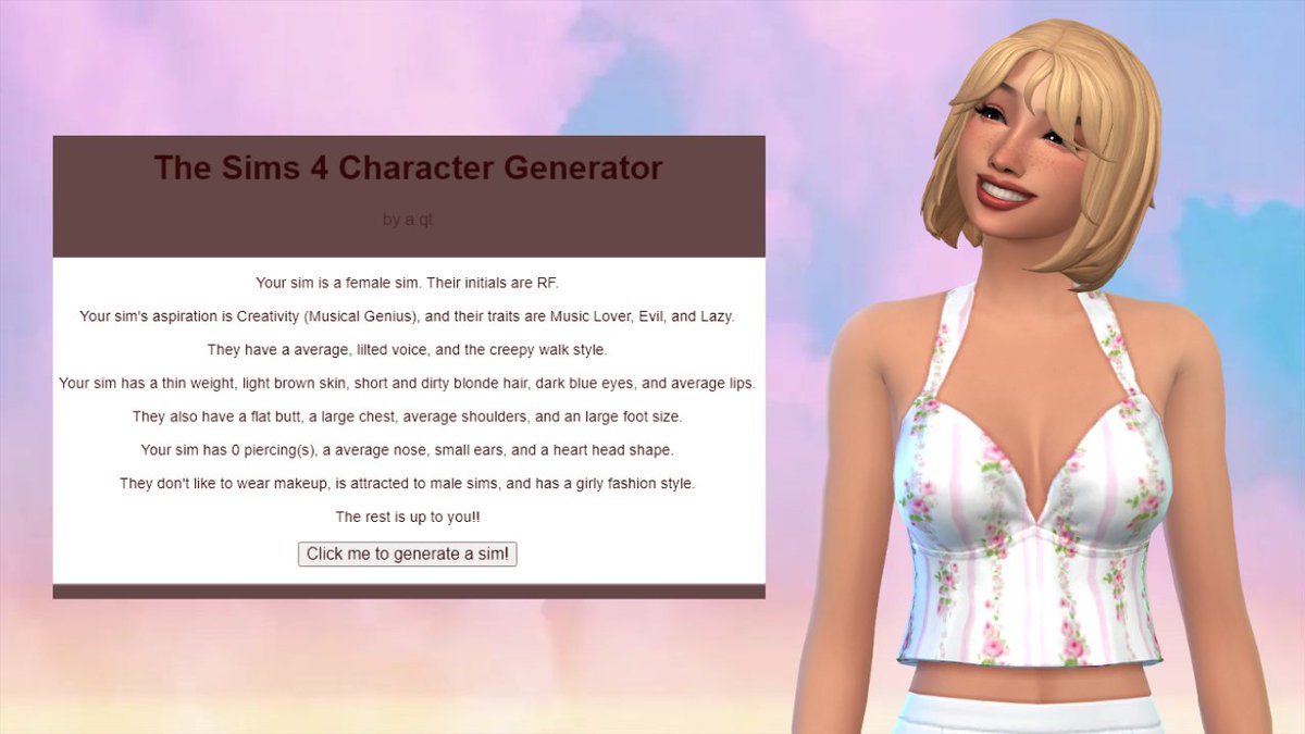 AnushaGargTV's tweet photo. saw @summerxsims try the random sim generator, and here's my take! https://t.co/tkEMCnkrDD